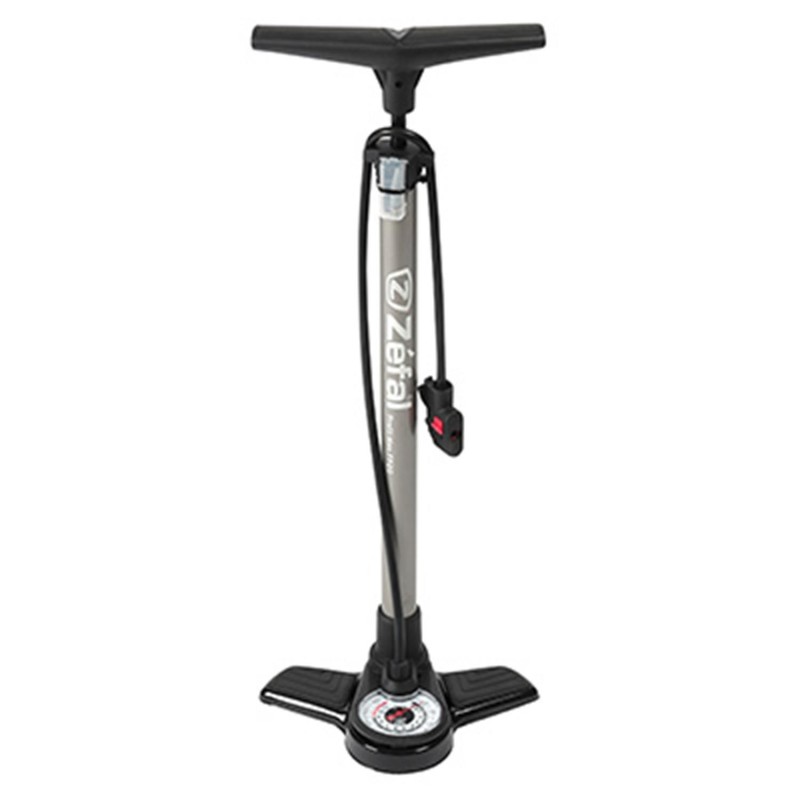 Pompe a pied Zefal profil max fp20 corps et support aciere argent manometre 9bar raccord switch vp-vs avec accessoires