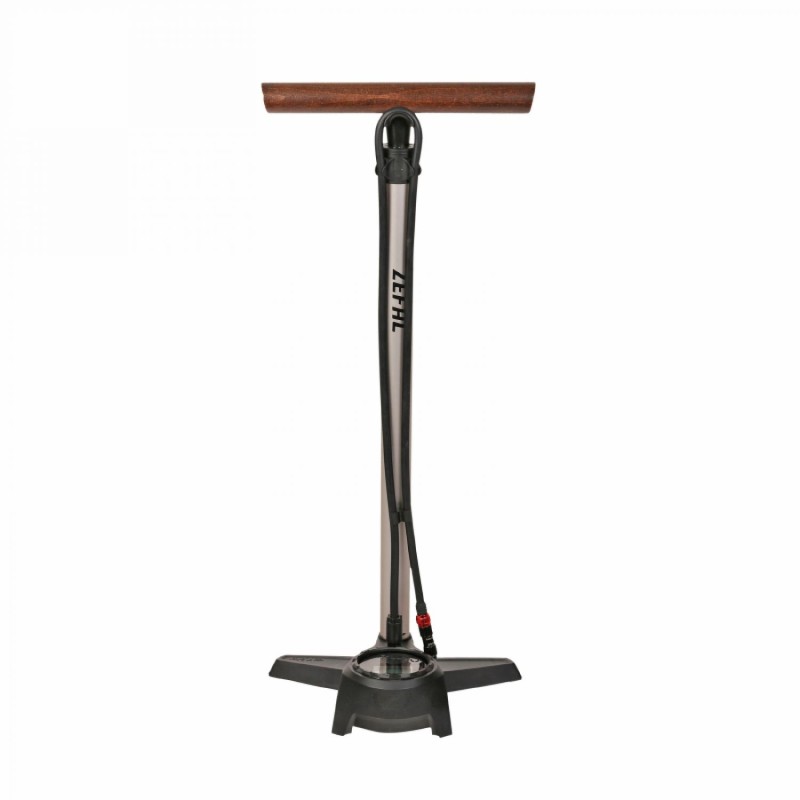 Pompe a pied Zefal profil max fp65 corps alu gris manometre digital 12bars raccord switch vp-vs manche en bois