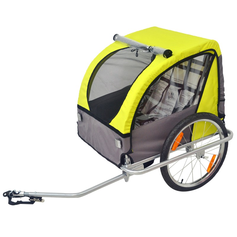 Remorque velo ACSUD enfant 2 places jaune/gris avec roue 20"