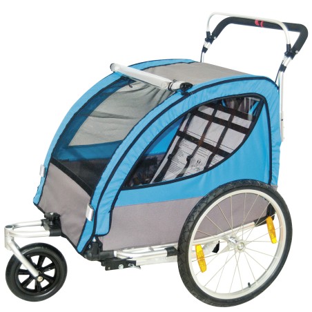 Remorque velo ACSUD enfant 2 places 3 roues aluminium bleu avec roue 20"