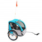 Remorque velo enfant couverte 2 places maxi 45kg colori bleu avec roues 20" à blocage et fixation axe de roue arriere -