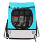 Remorque velo enfant couverte 2 places maxi 45kg colori bleu avec roues 20" à blocage et fixation axe de roue arriere -