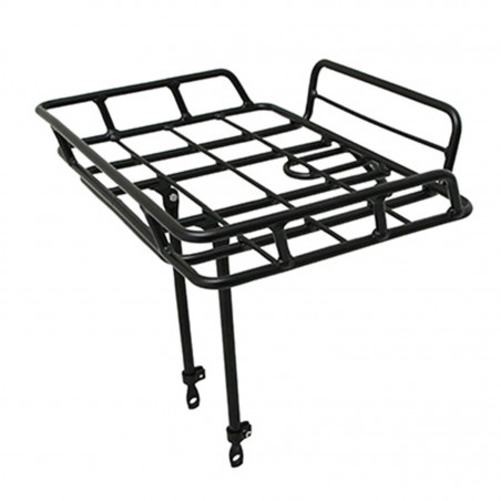 PORTE BAGAGE VELO AVANT PLATEFORME A TRINGLES P2R AVEC REBORDS ALU NOIR MAT REGLABLE 29''-26" (POIDS MAXI 10KGS) (43x34cm)