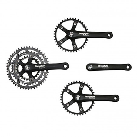PEDALIER ROUTE STRONGLIGHT 9-10V. IMPACT TANDEM NOIR 170mm 48-38-28 (KIT AVANT   ARRIERE) (AXE CARRE 115mm)