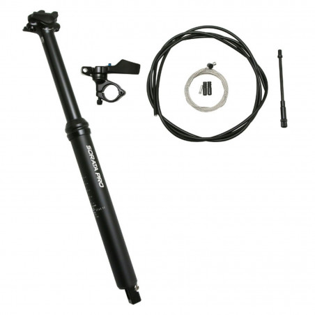 TIGE DE SELLE VTT REGLABLE SATORI ALU NOIR DIAM. 31.6  L450mm (REGLAGE PAR CABLE INTERNE DEBATTEMENT 150mm) MANETTE COMMANDE