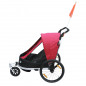 Remorque velo enfant - poussette couverte 2 places en alu maxi 36kg colori rouge avec roues 20" -fixation axe de roue - livre