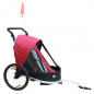 Remorque velo enfant - poussette couverte 2 places en alu maxi 36kg colori rouge avec roues 20" -fixation axe de roue - livre