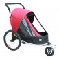 Remorque velo enfant - poussette couverte 2 places en alu maxi 36kg colori rouge avec roues 20" -fixation axe de roue - livre