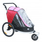 Remorque velo enfant - poussette couverte 2 places en alu maxi 36kg colori rouge avec roues 20" -fixation axe de roue - livre
