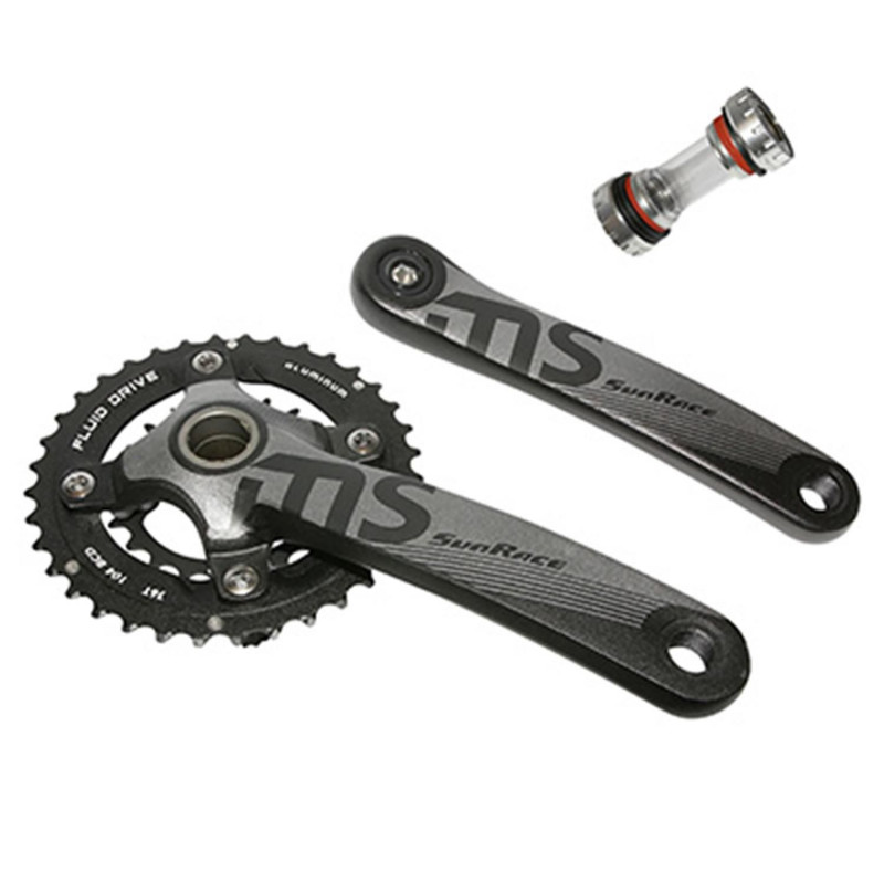 PEDALIER VTT SUNRACE 10V. MS10 ALU NOIR 175mm 40-30-22 INTEGRE AVEC CUVETTE