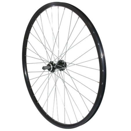 Roue vtt 27.5" p2r disc arriere alu noire double paroi moy 36rayons alu 6trous roue libre 8-7-6v.