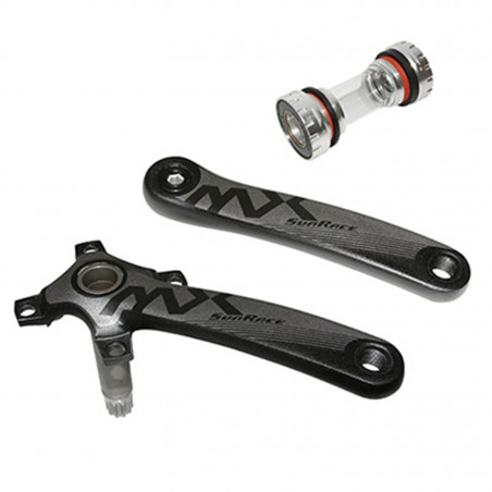 MANIVELLES VTT SUNRACE 11-12V. MX ALU NOIR 175mm AXE INTEGRE POUR MONO DIAM. 96mm (SANS PLATEAU) AVEC CUVETTES (PEDALIER SANS