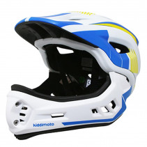 CASQUE VELO BMX INTEGRAL IKON JAUNE-BLEU-BLANC AVEC MENTONNIERE DETACHABLE (TAILLE 48-52CM) (VENDU EN BOITE) - CONFORME EN078