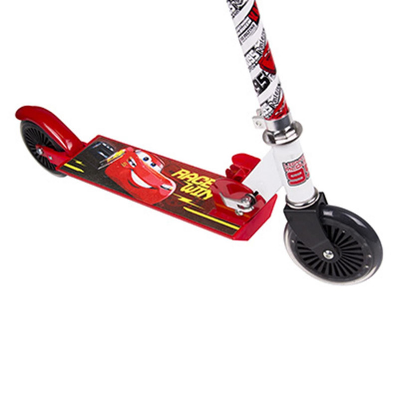 TROTTINETTE DISNEY 2 ROUES CARS ROUGE ACIER PLIABLE ET REGLABLE AVEC FREIN ROUE ARRIERE