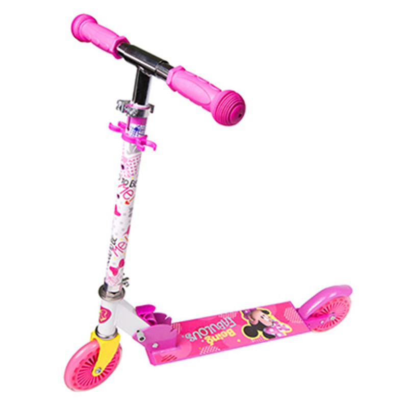 TROTTINETTE DISNEY 2 ROUES MINNIE ROSE ACIER PLIABLE ET REGLABLE AVEC FREIN ROUE ARRIERE