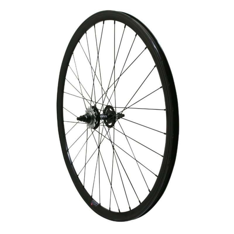 Roue route - fixie - piste p2r 30mm noir arriere double filetage avec pignon 16dts