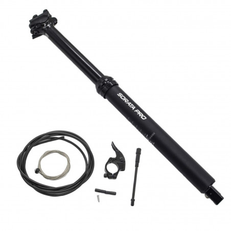 TIGE DE SELLE VTT REGLABLE SATORI ALU NOIR DIAM. 30.9  L375mm (REGLAGE PAR CABLE INTERNE DEBATTEMENT 100mm) FIXATION CINTRE