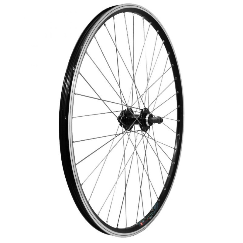 Roue vtt 29" arriere noir pour v-brake et disc moyeu roue libre compatible disc 6 trous (jante double paroi avec