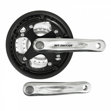 PEDALIER VTT SUNTOUR 7-8V. ALU ARGENT 150mm 42-34-24 AVEC PARE-CHAINE