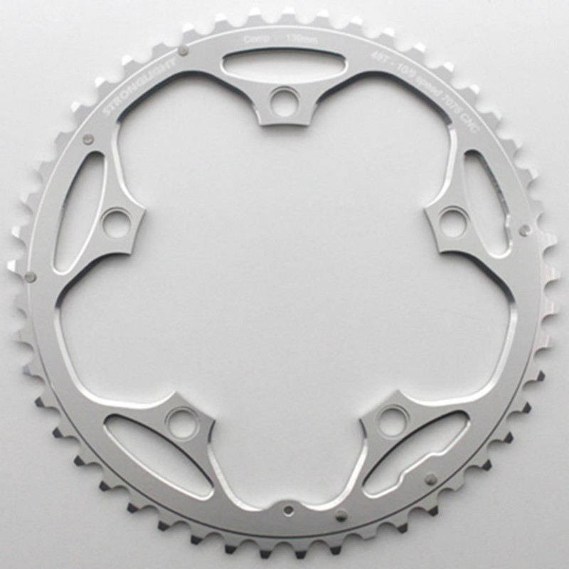 PLATEAU ROUTE 5BRA D.130 STRONGLIGHT 49DTS EXTERIEUR ARGENT ALU 7075 TYPE SHIMANO  9-10V.