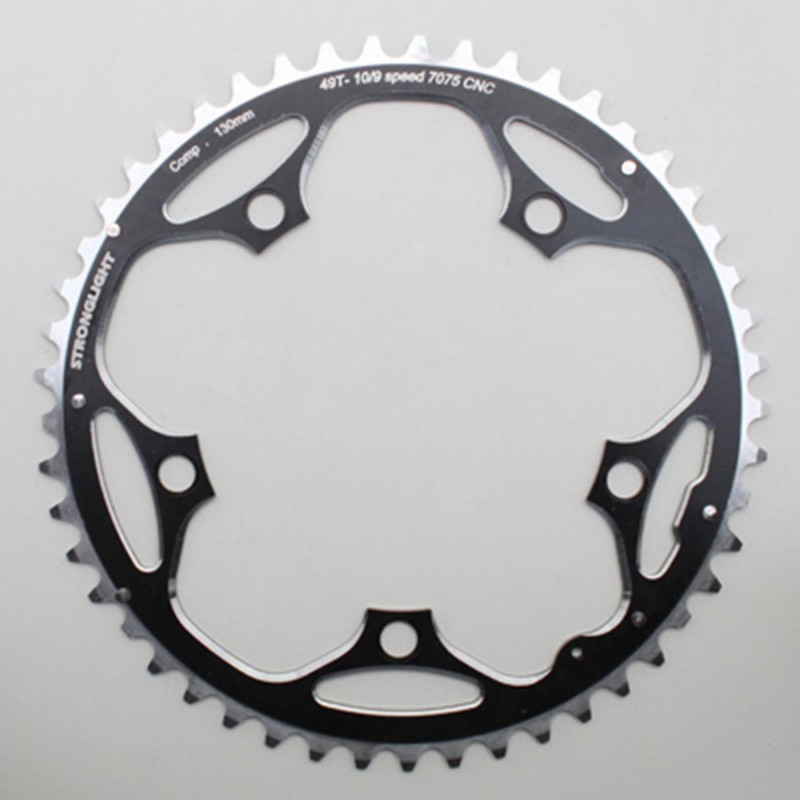 PLATEAU ROUTE 5BRA D.130 STRONGLIGHT 49DTS EXTERIEUR NOIR ALU 7075 TYPE SHIMANO  9-10V.