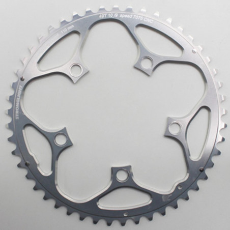 PLATEAU ROUTE 5BRA D.110 STRONGLIGHT 49DTS EXTERIEUR ARGENT ALU 7075 TYPE SHIMANO 9-10V.