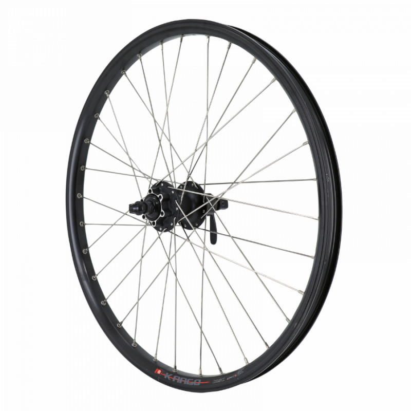 Roue vtt 24" arriere double paroi moy Shimano m475 disc 6trous cassette 8-9-10v. rayon inox