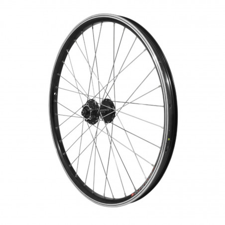 Roue vtt 24" avant kargo disc vae-e-bike alu double paroi moyeu Shimano m475 disc 6 trous noire blocage (renforce) rayon inox