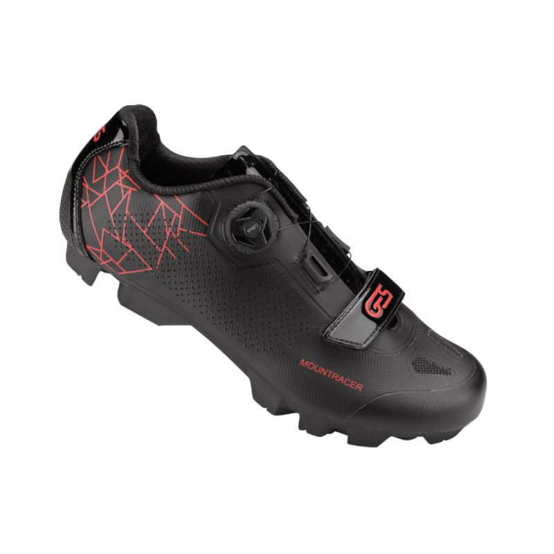 CHAUSSURE VTT GES MOUNTRACER2 NOIR-ROUGE T39 FIXATION BOA-VELCRO COMPATIBLE SPD (PAIRE)