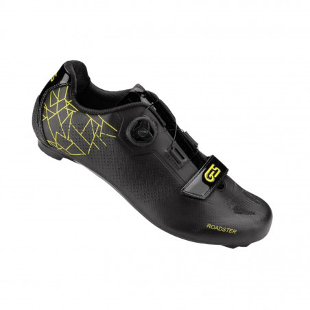 CHAUSSURE ROUTE GES ROADSTER2 NOIR-JAUNE T46 FIXATION BOA-VELCRO COMPATIBLE LOOK-SHIMANO (PAIRE)