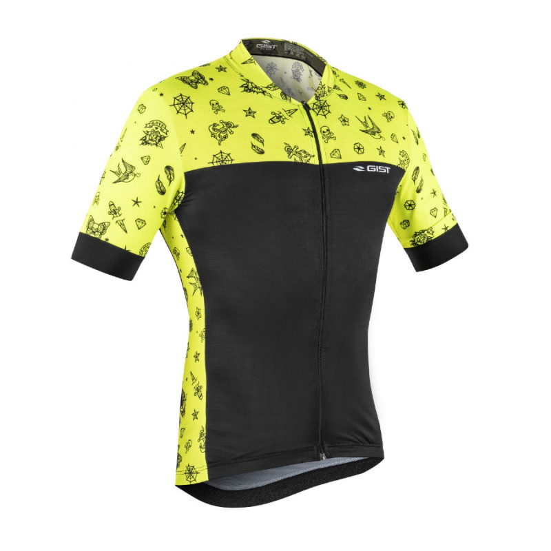 MAILLOT GIST TATOO ETE MANCHES COURTE ZIP TOTAL JAUNE FLUO-NOIR