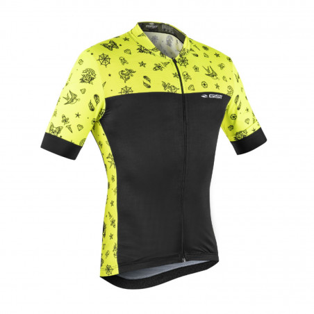 MAILLOT GIST TATOO ETE MANCHES COURTE ZIP TOTAL JAUNE FLUO-NOIR