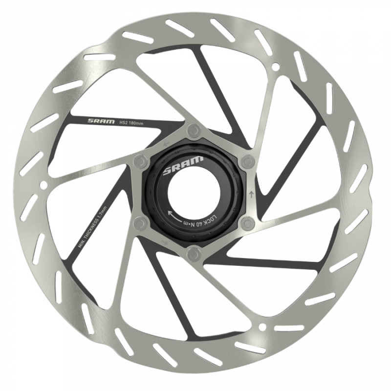 Disque de frein vtt centerlock Sram hs2 180mm argent (bord arrondi)