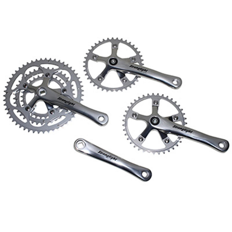 PEDALIER ROUTE STRONGLIGHT 9-10V. IMPACT TANDEM ARGENT 170mm 51-39-30 (KIT AVANT   ARRIERE) (AXE CARRE 115mm)