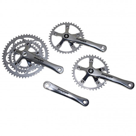 PEDALIER ROUTE STRONGLIGHT 9-10V. IMPACT TANDEM ARGENT 170mm 51-39-30 (KIT AVANT   ARRIERE) (AXE CARRE 115mm)
