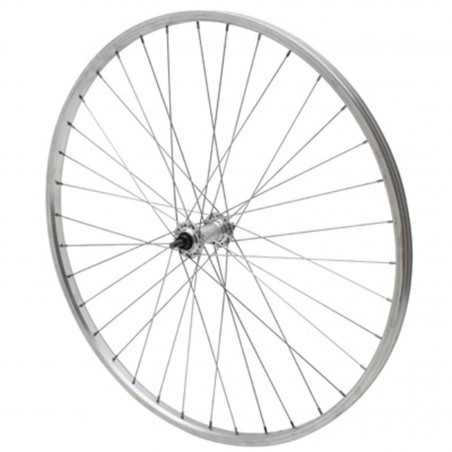 Roue city 650x30a (26x1 3-8) alu avant moy alu axe plein (35-590) (vendu avec ecrou 9x100)