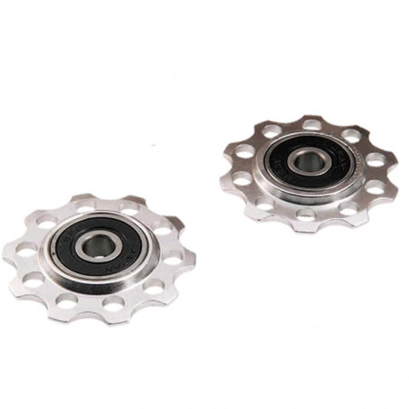 GALET DERAILLEUR OPTIMIZ 6/7/8V. ROULEMENTS ALU ARGENT (JEU)