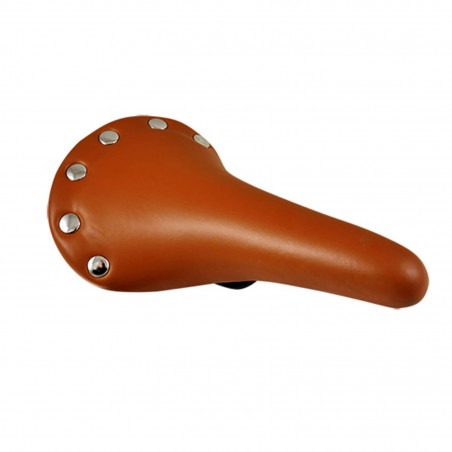 SELLE ROUTE/FIXIE IMITATION CUIR MARRON RIVET INOX