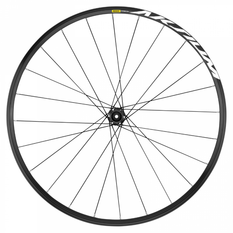 Roue route 700 mavic aksium avant disc centerlock axe traversant 12-100 noir 20 rayons jante 622-17