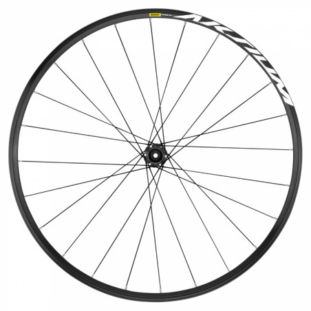 Roue route 700 mavic aksium avant disc centerlock axe traversant 12-100 noir 20 rayons jante 622-17