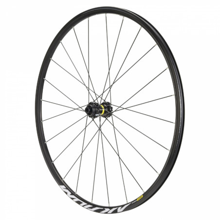 Roue route 700 mavic aksium avant disc centerlock axe traversant 12-100 noir 20 rayons jante 622-17