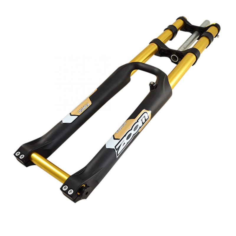 FOURCHE VTT 26" ZOOM NOIR/OR 1"1/8  AHEAD SET REGLABLE DH DEB. 180MM ALU DISQUE AXE 20