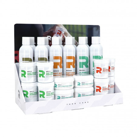 PRESENTOIR REVVI AVEC 18 POTS 100ML ET 12 SPRAYS 250ML