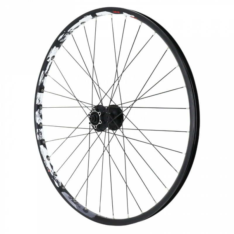 Roue vtt 26" karma disc avant noir double paroi illet moyeu Shimano m475 6 trous noir rayons noirs  32 rayons jante 21c
