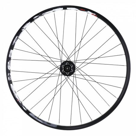 Roue vtt 26" karma disc avant noir double paroi illet moyeu Shimano m475 6 trous noir rayons noirs  32 rayons jante 21c