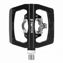 PEDALE VTT POLYVALENTE SWITCH TRAILRIDE DUAL NOIR AUTOMATIQUE AVEC PICOTS ARGENT (PAIRE) - LIVRE AVEC CALES COMPATIBLE SHIMANO