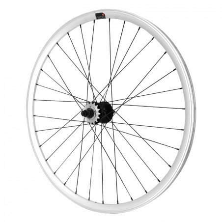 Roue route - fixie - piste p2r argent arriere double filetage avec pignon 16dts jante 17c profil 28mm