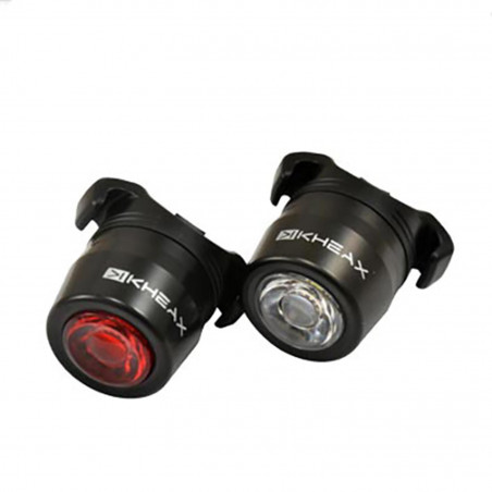 ECLAIRAGE VELO RECHARG.USB AV AR KHEAX LED NAOS 15 LUMEN NOIR (FIX.CINTRE/TIGE DE SELLE)