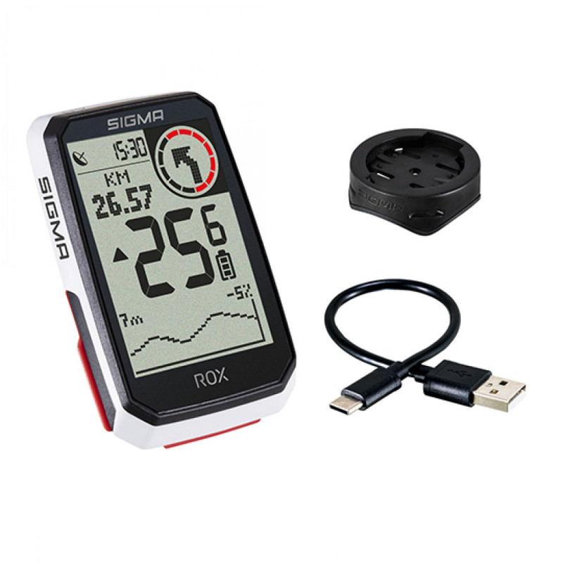 Compteur velo sans fil/gps Sigma rox  4.0 30 fcts blanc hr set    (cardio)