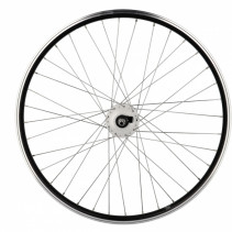 Roue vtt 26" av ecrou axe plein jante noir mach1 er 10 moyeu Shimano dynamo 6v 3.0w